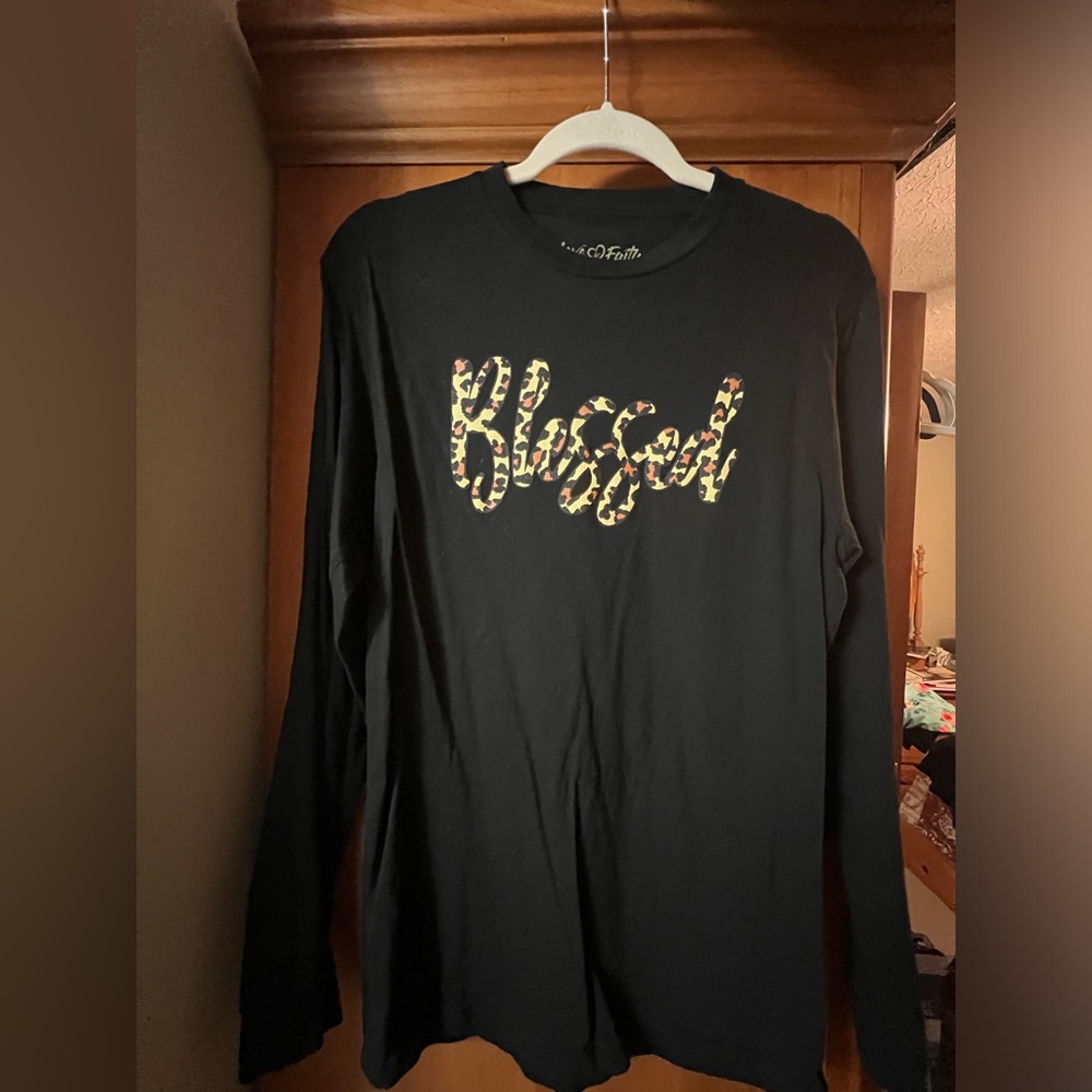 Blessed leopard print long sleeve shirt